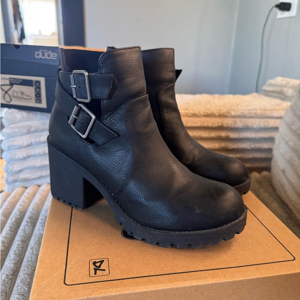 Black Ankle Boots with Buckle Detail